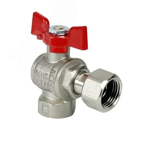 Изображение товара Кран шаровой PREMIUM для воды 11Б27фт1М латунный никелированный угловой с накидной гайкой 3/4' ВР-ВР бабочка (шт)