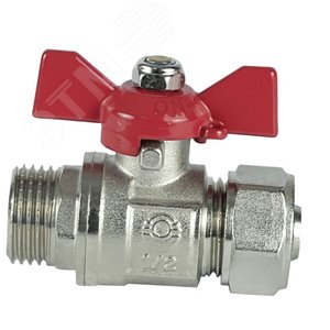 Кран шаровой обжимной НР, бабочка 16х1/2  НИКЕЛИРОВАННЫЙ - фото 2