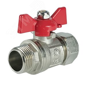 Кран шаровой обжимной НР, бабочка 16х1/2  НИКЕЛИРОВАННЫЙ - фото 1