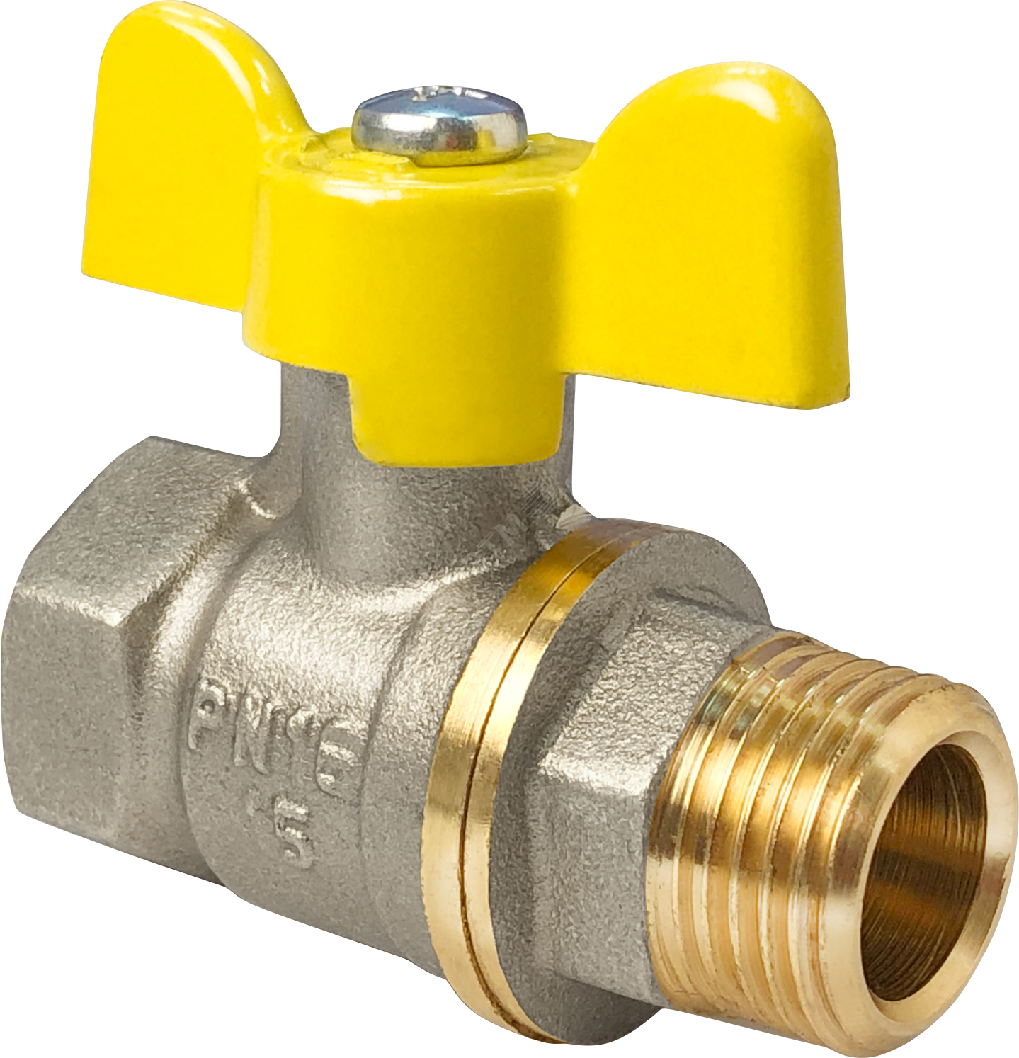 Кран шаровой для газа 11Б27фтМ никелированный 1' ВН ручка бабочка