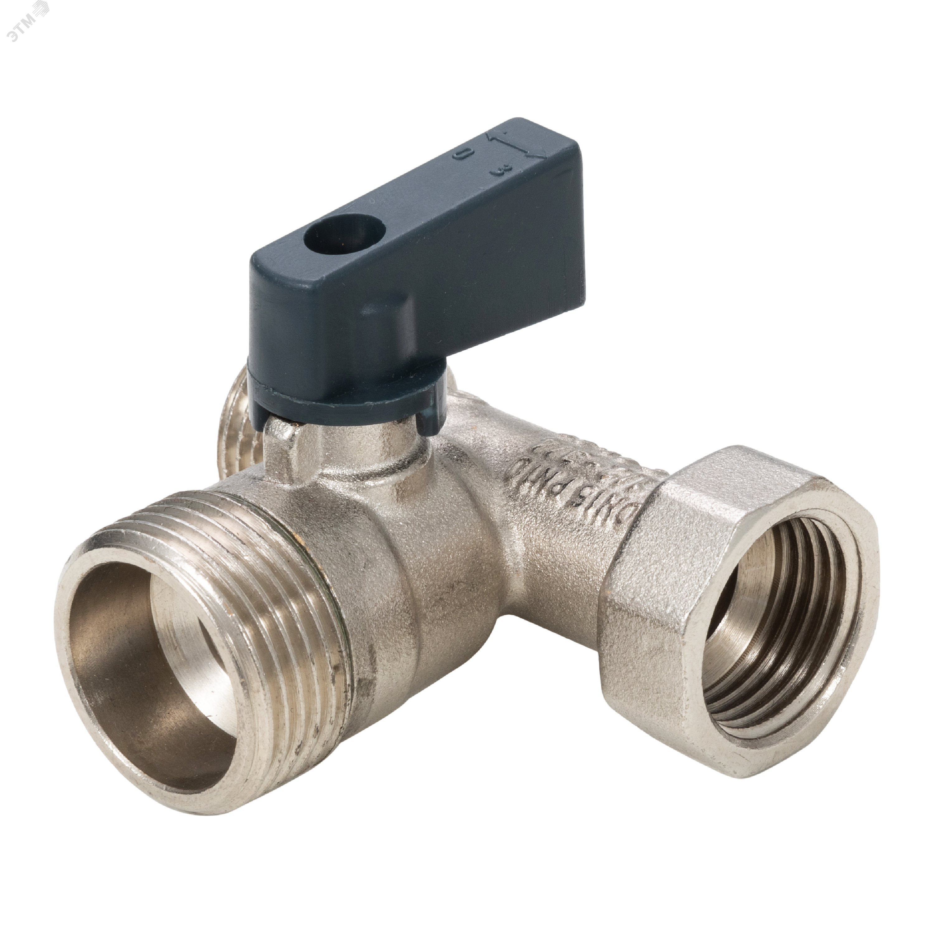 Изображение товара Кран шаровой для воды трехпроходной для бытовых приборов 1/2х3/4х1/2 вн-нар-нар, ручка-флажок (шт)