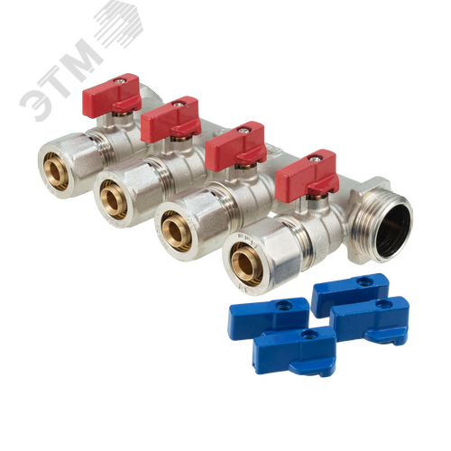 Изображение товара Коллектор для металлопластиковых труб с шаровыми кранами евроконус ВМ 3/4x3/4x16x4 (шт)