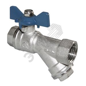 Изображение товара Кран шаровой с косым фильтром ВВ 1/2 Vs бабочка никелированный (шт)