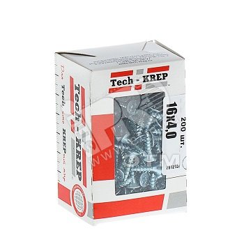 Шуруп универсальный 4х16 потайная головка, остроконечный, оцинкованный (200шт) - коробка 102177 Tech-KREP