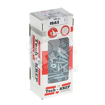 Изображение товара Шуруп универсальный 6х40 потайная головка, остроконечный, оцинкованный (100шт) - коробка (упак)