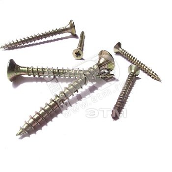 Изображение товара Шуруп универсальный 6х40 потайная головка, остроконечный, желтопассивированный (100шт) - коробка (упак)