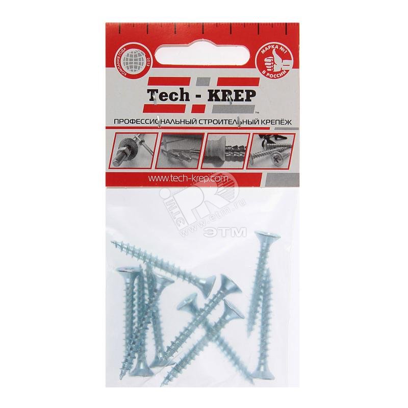 Изображение товара Шуруп универсальный 5х40 потайная головка, остроконечный, оцинкованный (10шт) - пакет (упак)