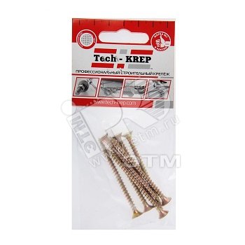 Изображение товара Шуруп универсальный 6х40 потайная головка, остроконечный, желтопассивированный (7шт) - пакет (упак)