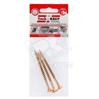 Изображение товара Шуруп универсальный 6х80 потайная головка, остроконечный, желтопассивированный (3шт) - пакет (упак)