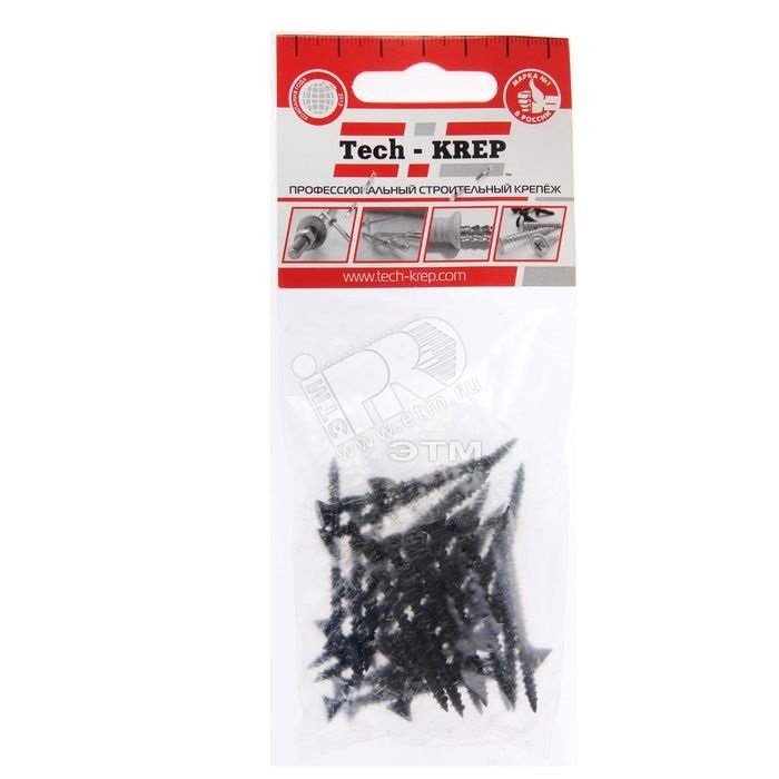 Изображение товара Саморез для ГВЛ 3, 9х45 черный 30 шт - прочный крепеж для гипсокартона и строительных работ