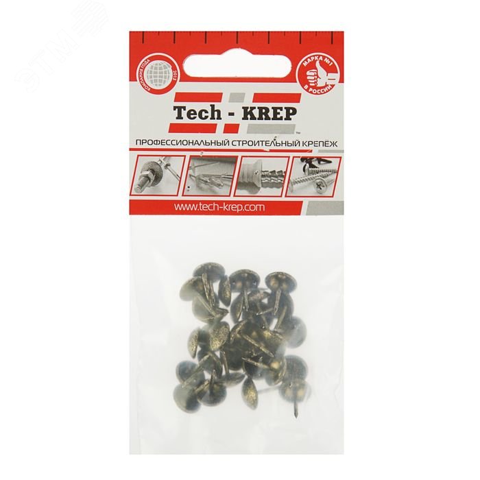 Изображение товара Гвозди декоративные Сфера 11 мм, 1,3х16 мм, Антик (30шт) - пакет Tech-Krep (упак)