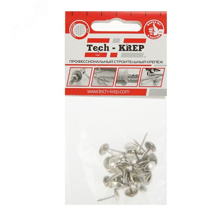 Изображение товара Гвозди декоративные Сфера 9,5 мм, 1,3х16 мм, Никель (30шт) - пакет Tech-Krep (упак)