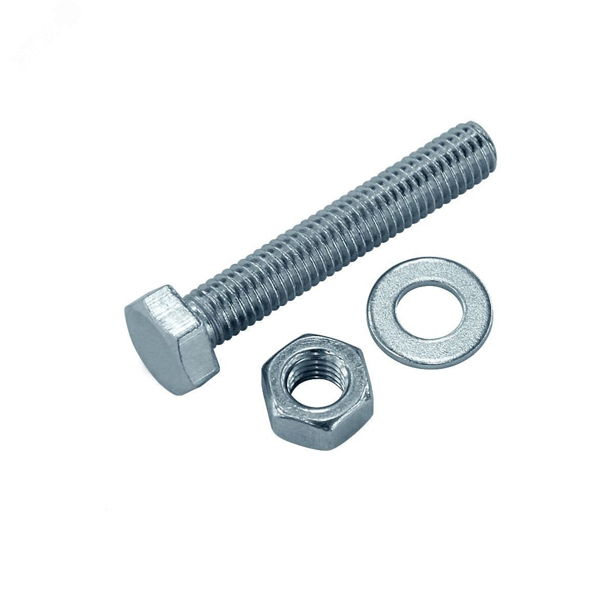 Изображение товара Болт DIN 933 8.8 с шестигранной головкой М12х70, комплект гайка шайба, оцинкованный