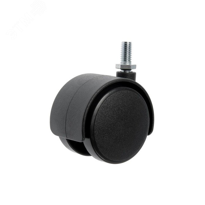 Изображение товара Колесо мебельное поворотное, пластик, черное, площадка, диаметр 50мм, без тормоза (1шт) (упак)