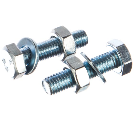 Болт DIN933 М10х40 шестигранная голова полная резьба оцинкованный + гайка + шайба (2 шт)