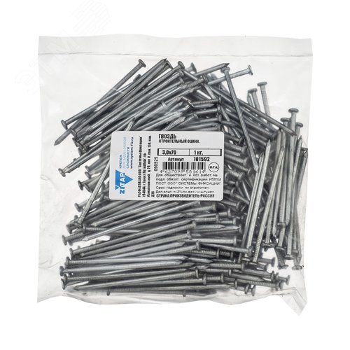 Изображение товара Гвоздь строительный 3.0х70 оцинкованный (1кг) (упак)