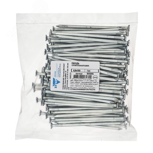 Изображение товара Гвоздь строительный 4.0х100 оцинкованный (1кг) (упак)