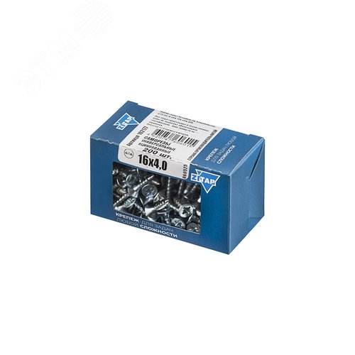 Изображение товара Шуруп универсальный 4х16 потайная головка, остроконечный, оцинкованный (200шт) - коробка (упак)