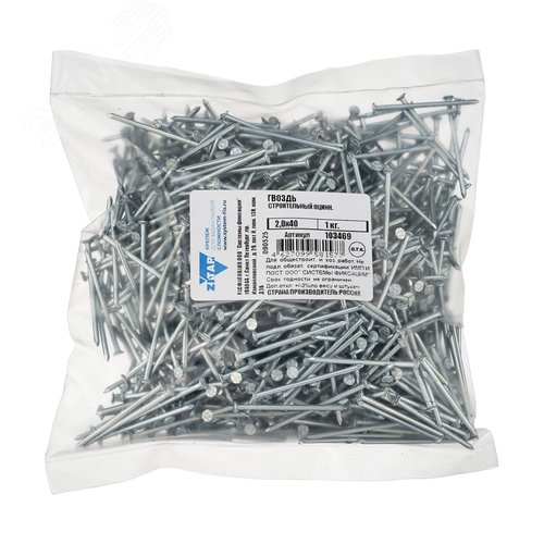 Изображение товара Гвоздь строительный 2.0х40 оцинкованный (1кг) (упак)