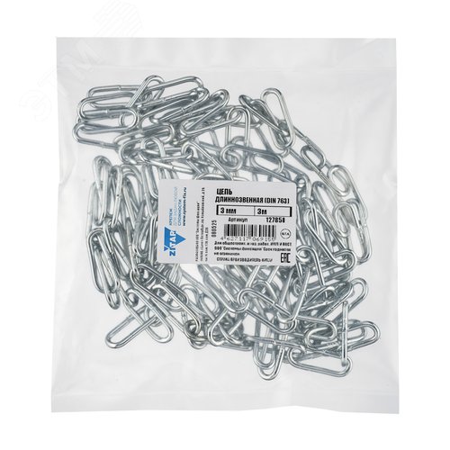 Изображение товара Цепь DIN763 3мм длиннозвенная оцинкованная (3м) (упак)