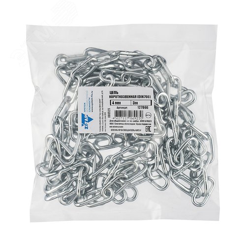 Изображение товара Цепь DIN766 4мм короткозвенная оцинкованная (3м) (упак)