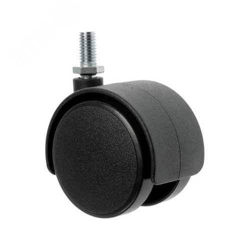 Изображение товара Колесо мебельное поворотное, пластик, черное, площадка, диаметр 50мм, без тормоза (1шт) (упак)
