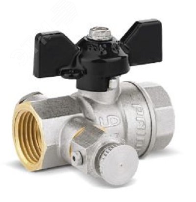 Изображение товара Латунный трехходовой кран с дренажем и воздухоотводчиком Ду15 Ру 40