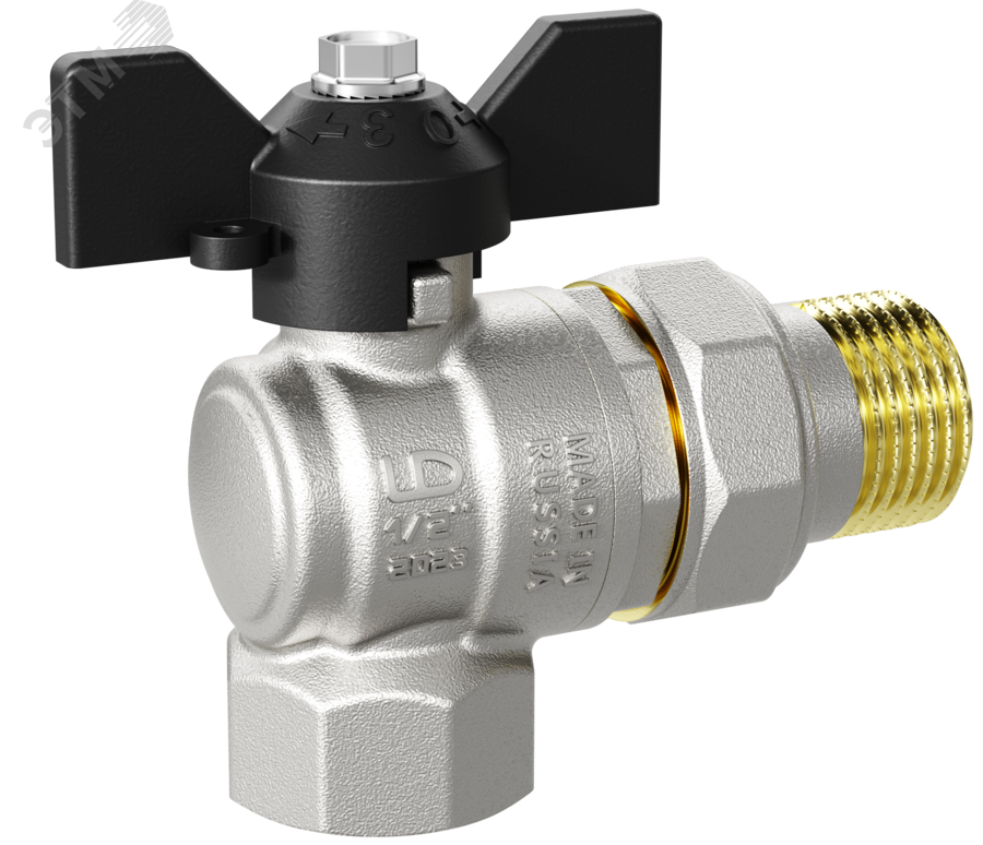Изображение товара Кран шаровой латунный угловой со сгоном Ду 20 Ру 40 ВР бабочка