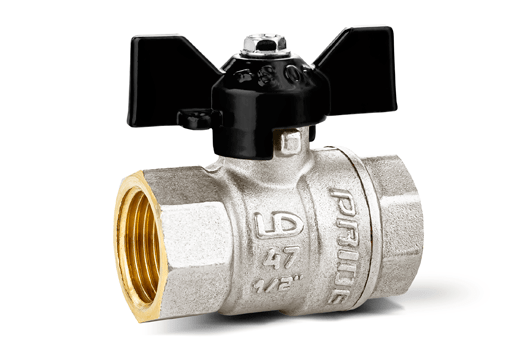Кран шаровой латунный никелированный 11б27п1 Ду15 Ру40 (1/2') ВР/ВР бабочка