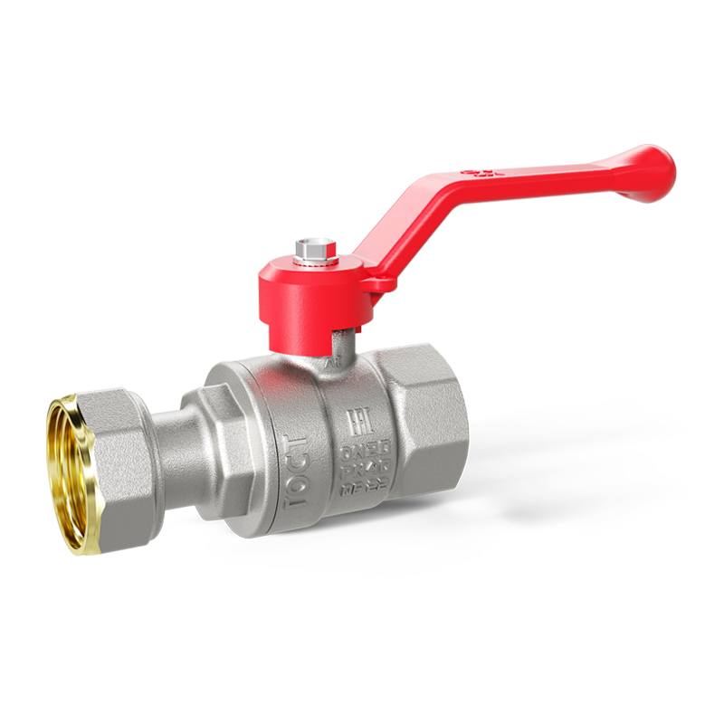 Кран шаровой латунный с накидной гайкой Ду15 Ру40 (1/2') ВН красная ручка рычаг