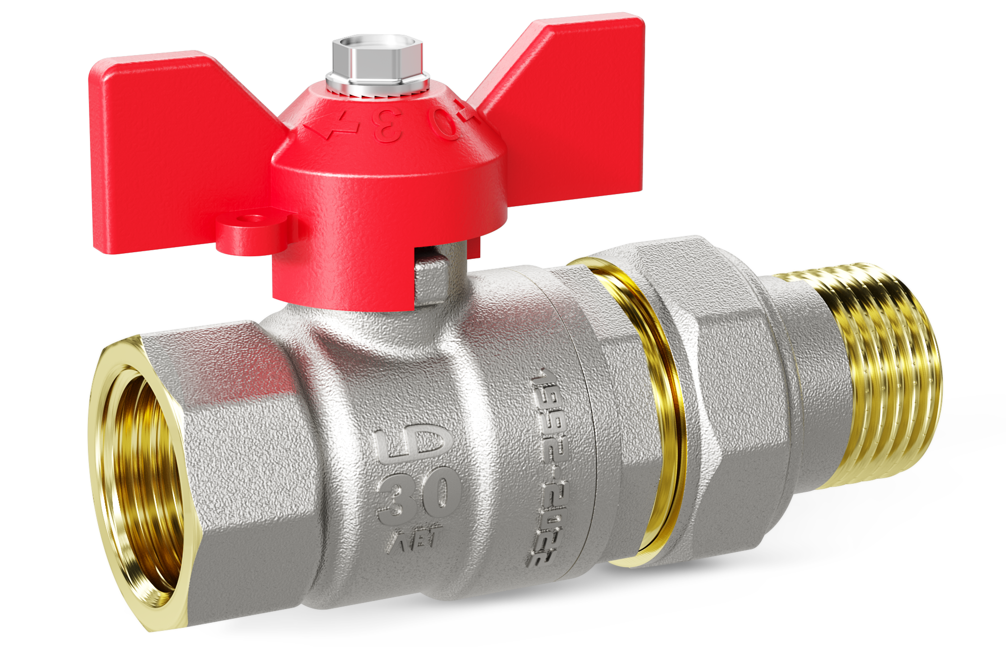 Кран шаровой латунный со сгоном Ду20 Ру40 (3/4') ВН красная ручка бабочка
