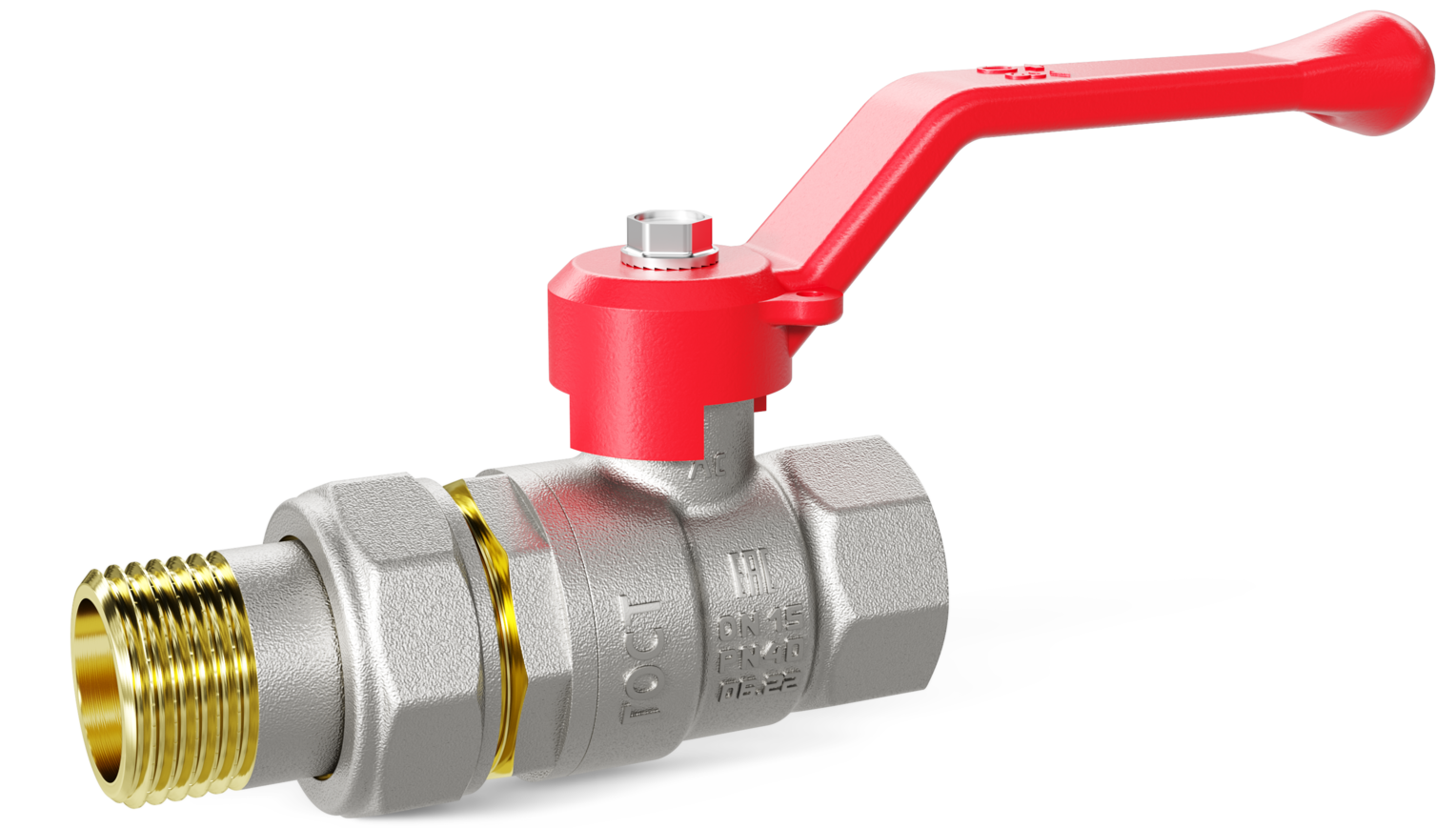 Кран шаровой латунный со сгоном Ду20 Ру40 (3/4') ВН красная ручка рычаг