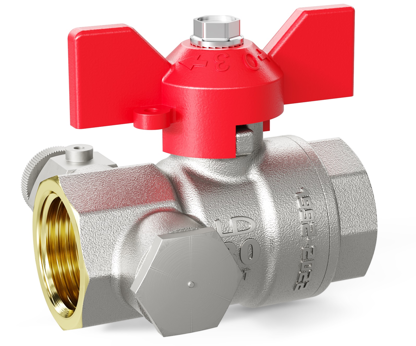 Кран шаровой латунный с дренажем и воздухоотводчиком Ду15 Ру 40 красная бабочка
