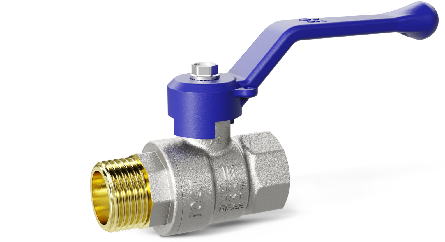 Кран шаровой латунный никелированный Ду25 Ру40 (1') ВН синяя ручка рычаг