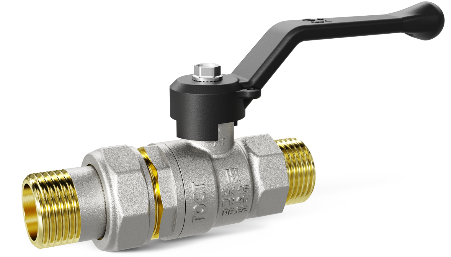 Кран шаровой латунный со сгоном Ду20 Ру40 (3/4') НР/НР ручка рычаг