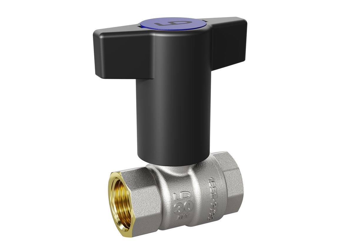 Кран шаровой латунный никелированный Ду 20 Ру 40 (3/4') ВР/ВР Т-рукоятка синий