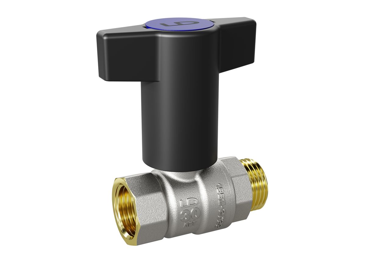 Кран шаровой латунный никелированный Ду 15 Ру 40 (1/2') ВН Т-рукоятка синий