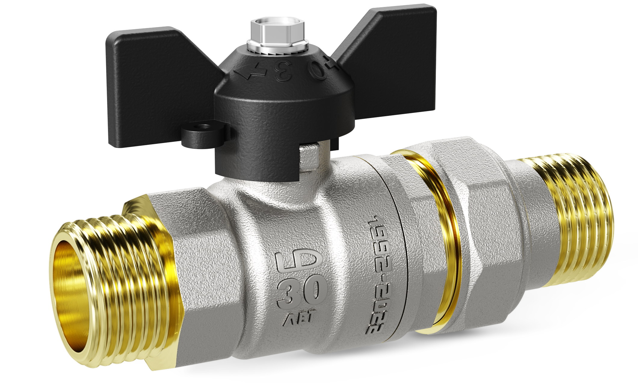 Кран шаровой латунный со сгоном Ду20 Ру40 (3/4') НР/НР ручка бабочка