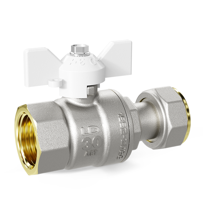 Кран шаровой латунный с накидной гайкой Ду15 Ру40 (1/2') ВН белая ручка бабочка