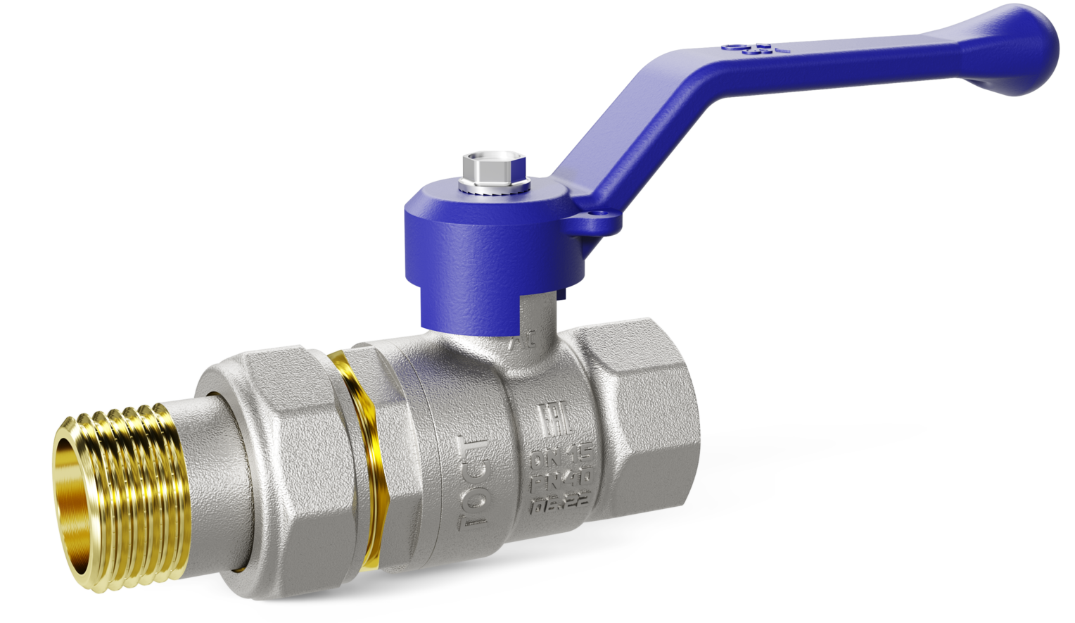 Кран шаровой латунный со сгоном Ду25 Ру40 (1') ВН синяя ручка рычаг