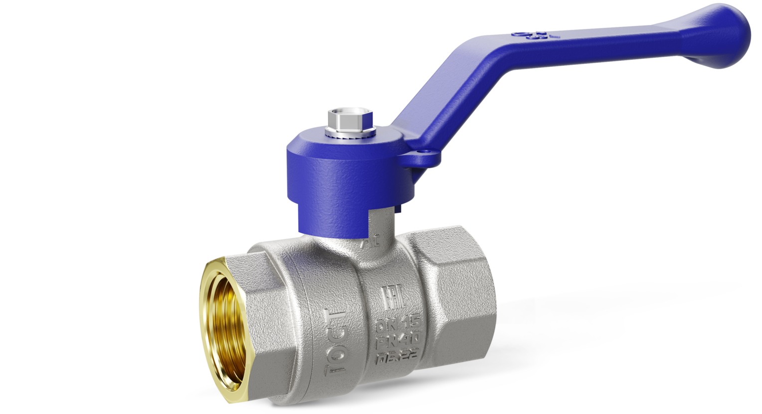 Кран шаровой латунный никелированный Ду20 Ру40 (3/4') ВР/ВР синяя ручка рычаг