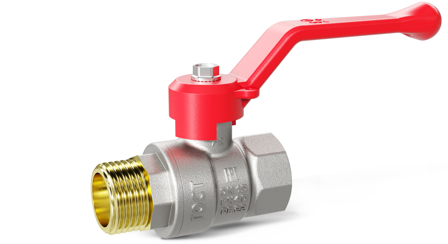 Кран шаровой латунный никелированный Ду15 Ру40 (1/2') ВН красная ручка рычаг
