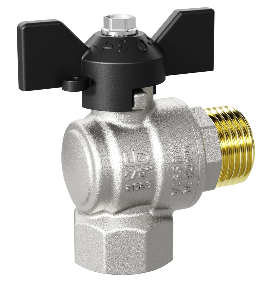 Кран шаровой латунный угловой Ду 25 Ру 40 (1') ВН бабочка