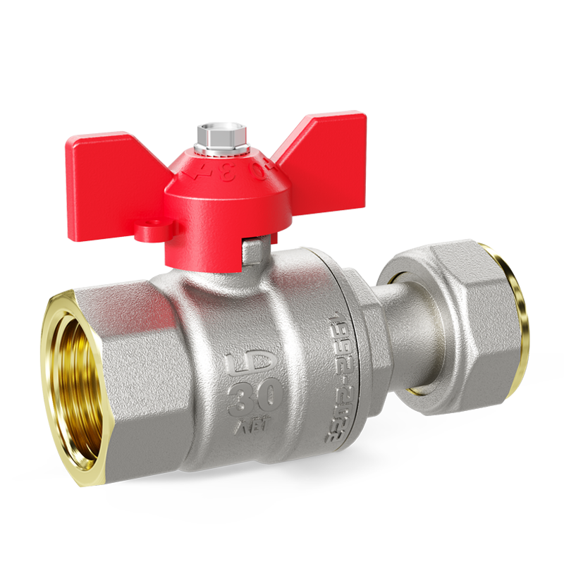 Кран шаровой латунный с накидной гайкой Ду15 Ру40 (1/2') ВН красная ручка бабочка