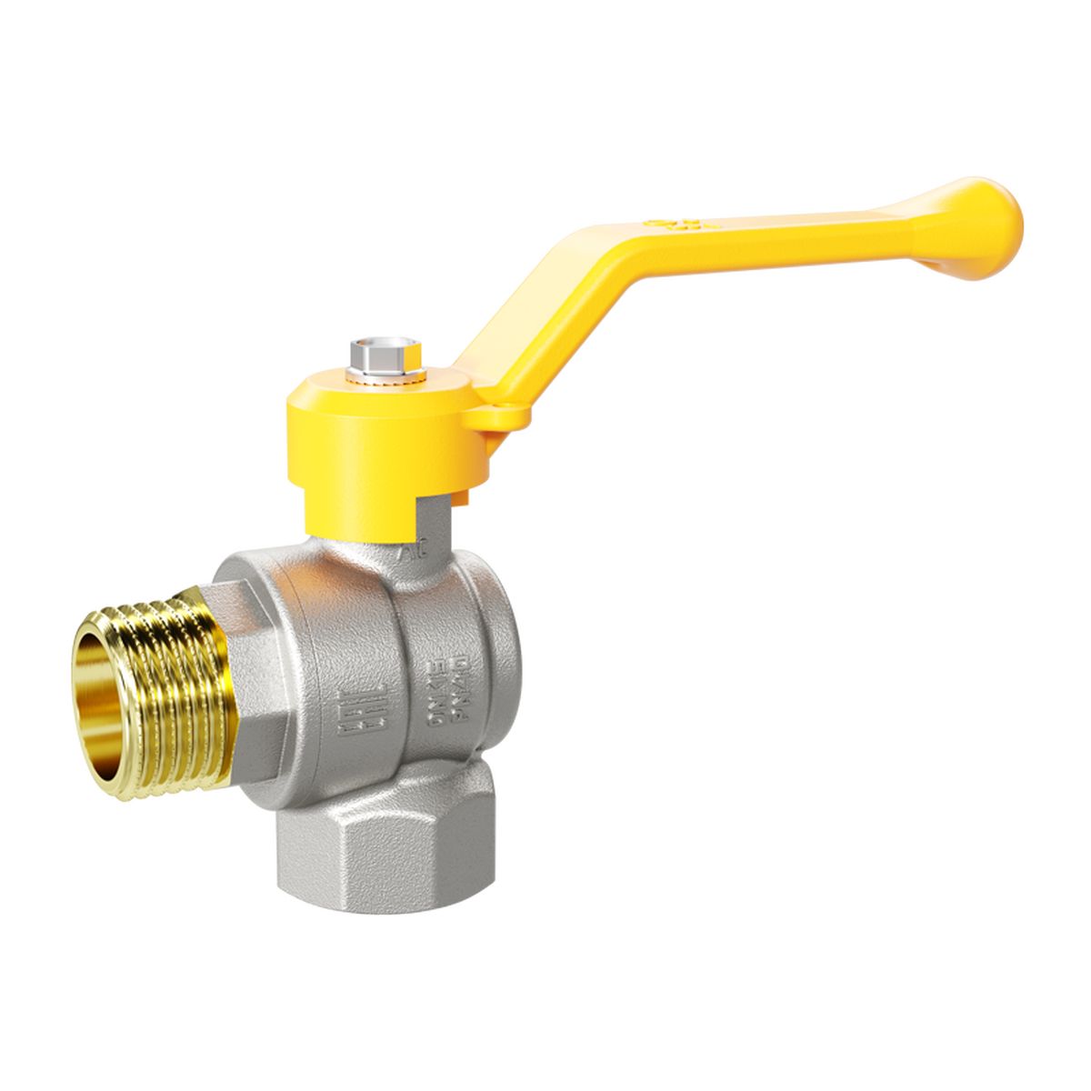 Кран шаровой латунный никелированный угловой Ду15 Ру40 (1/2') ВН ручка рычаг GAS