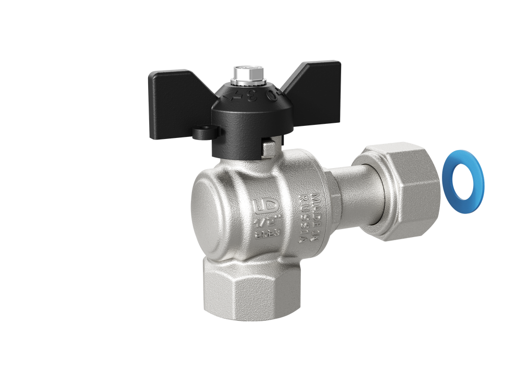 Кран шаровой латунный угловой с накидной гайкой Ду 20 Ру 40 (3/4') ВР бабочка