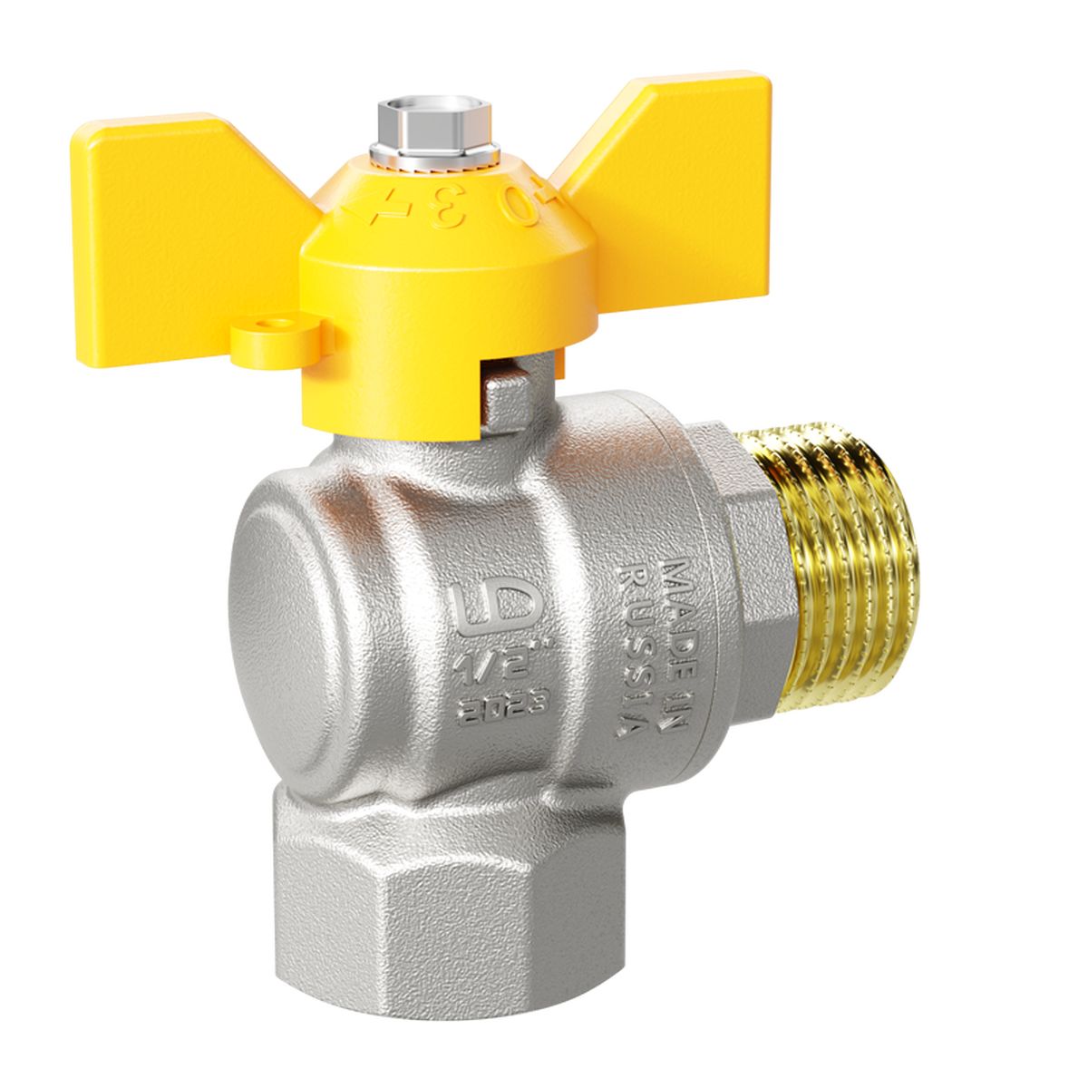 Кран шаровой латунный угловой Ду 25 (1') Ру 40 бабочка GAS