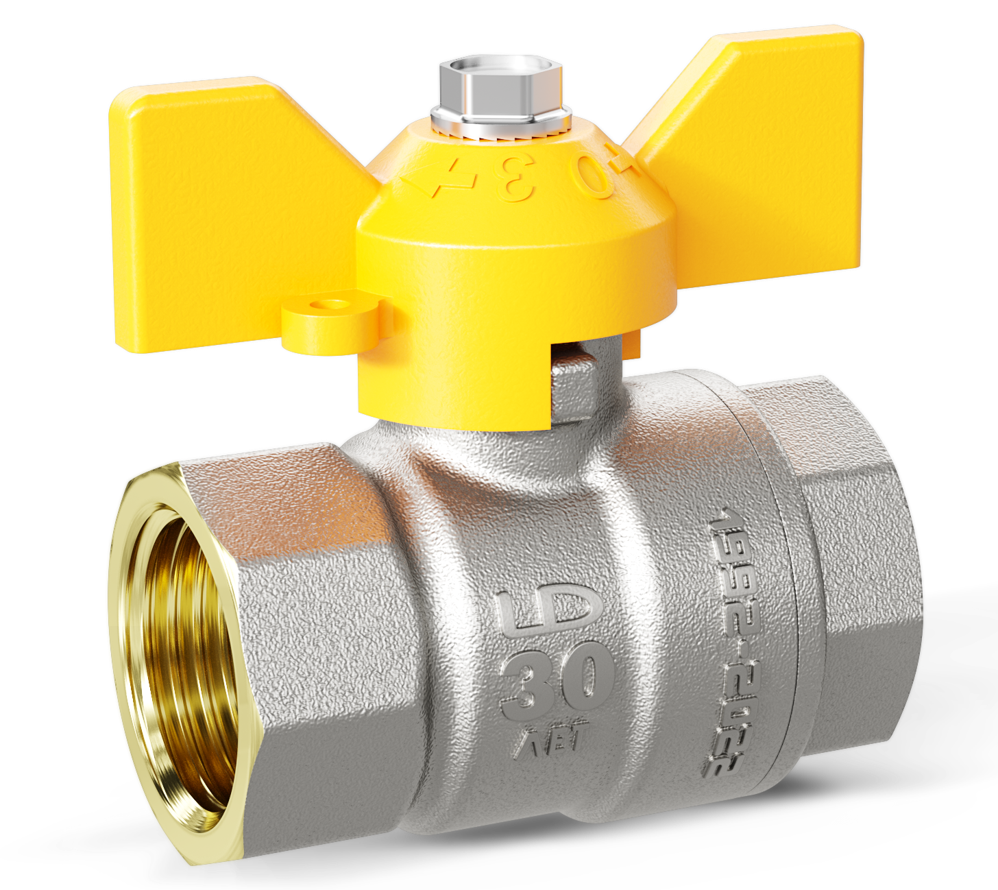 Кран шаровой латунный 47.32.В-В.Б GAS Ду 32 Ру 25 бабочка
