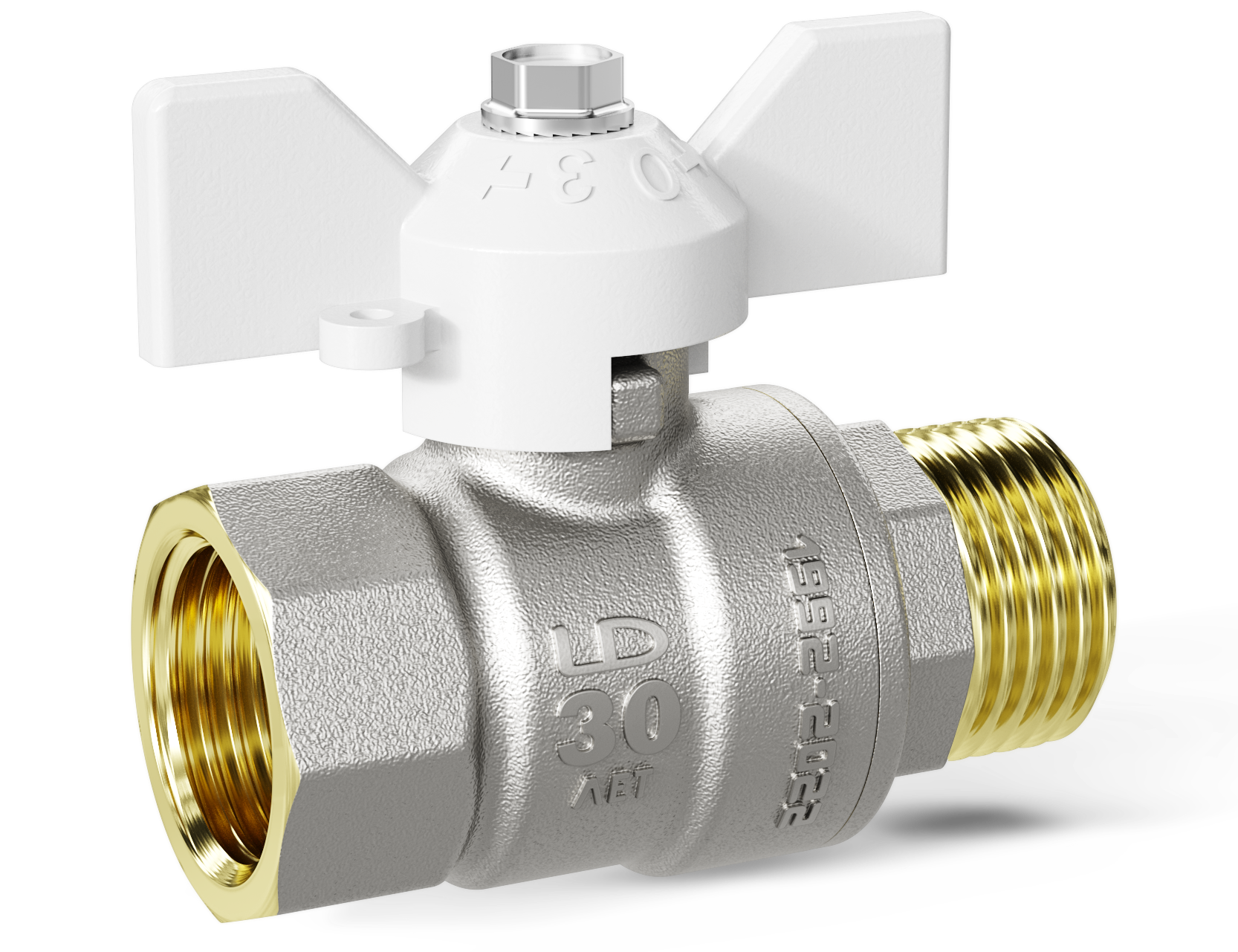 Кран шаровой латунный 47.32.В-Н.Б Ду 32 Ру 25 бабочка (white)