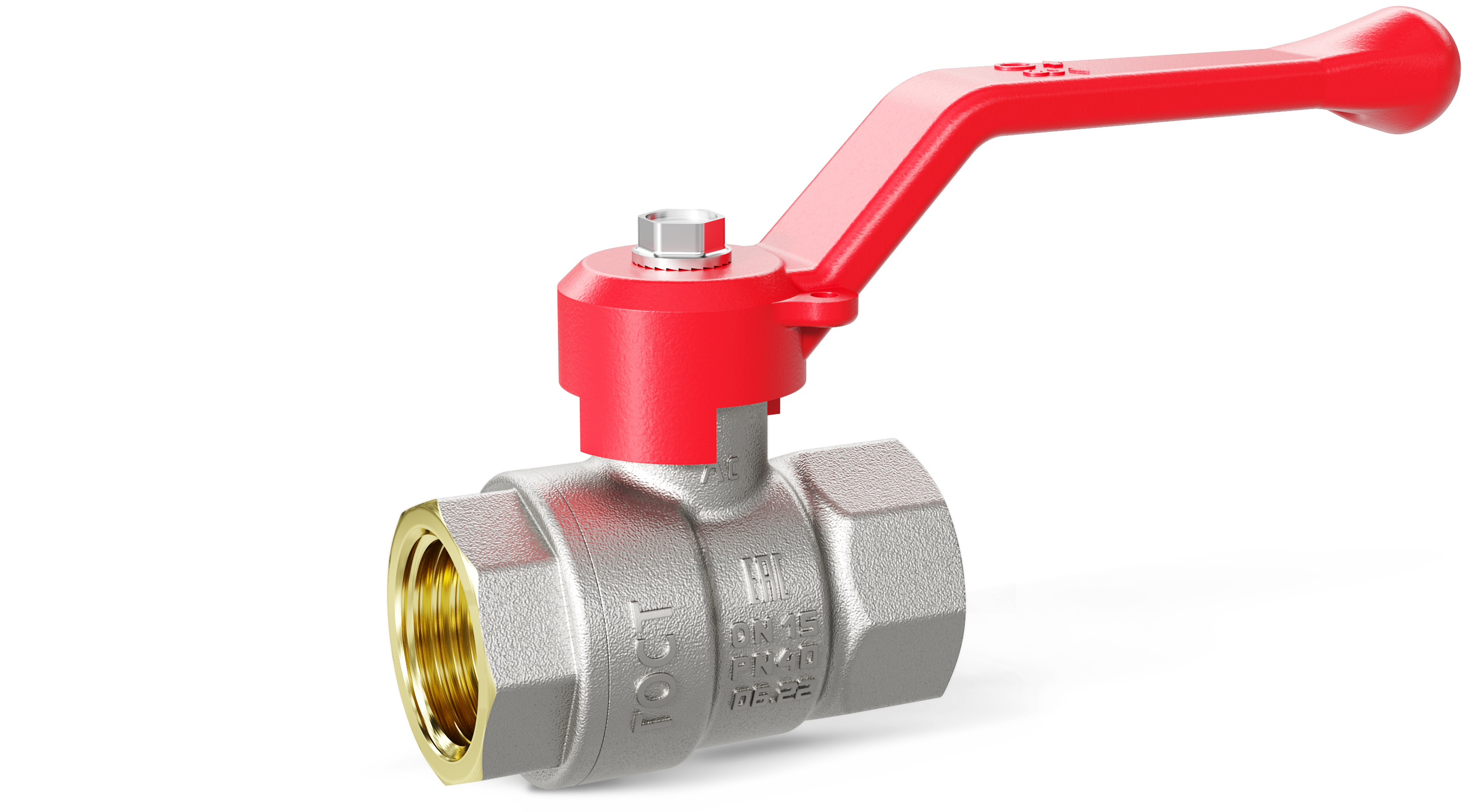 Кран шаровой латунный 47.32.В-В.Р Ду 32 Ру 25 рычаг (red)